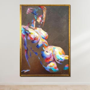 カラフルな抽象的なヌードアート、官能的な女性のシルエット、モダンな壁アートキャンバス、すぐに掛けられるエロティックな装飾