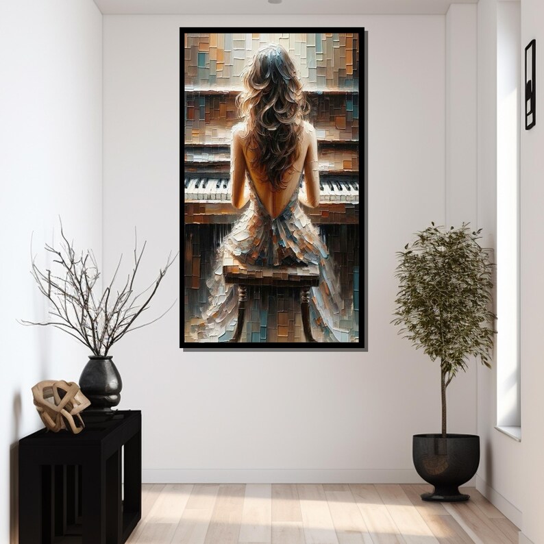 Elegant Pianist Canvas Print, Romantic Music Wall Art, Woman at Piano ...