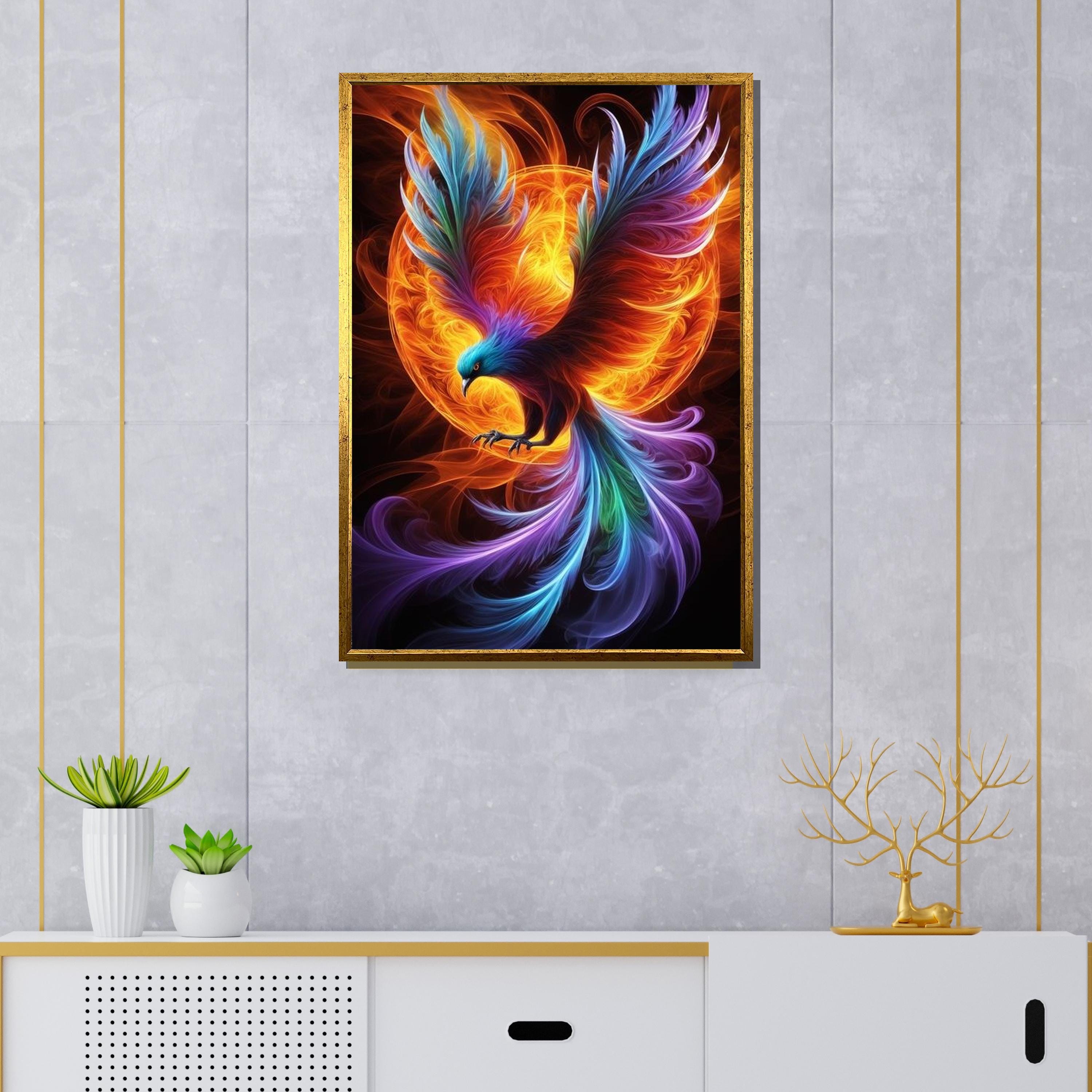 Vibrant Phoenix Rising Art, Mythical Bird Canvas, Fiery Fantasy Wall ...