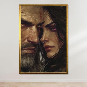 Witcher and Yennefer Canvas, Witcher Art Print, Dark Fantasy Couple Wall Art, Witcher Fan Art, Ready to Hang Decor