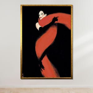 Elegant Lady in Red Canvas, Abstract Fashion Wall Art, Bold Feminine Artwork, Glamorous Dance Painting