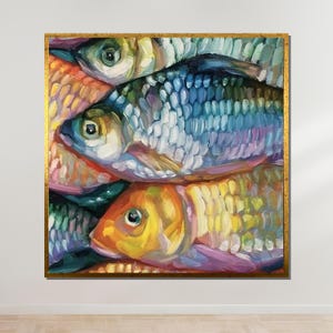 Colorful Fish Canvas Art, Vibrant Fish Painting, Multicolor Fish Wall Decor, Ocean Life Artwork, Ready to Hang Coastal Art