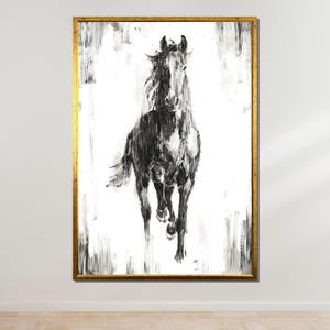 Monochrome Horse Canvas, Black and White Horse Art, Minimalist Animal Print, Ready to Hang