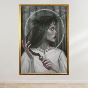 Mystic Forest Witch Canvas, Dark Fantasy Art, Enigmatic Female Portrait, Gothic Wall Decor, Witchcraft Inspired Poster, Ready to Hang