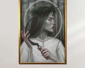 Mystic Forest Witch Canvas, Dark Fantasy Art, Enigmatic Female Portrait, Gothic Wall Decor, Witchcraft Inspired Poster, Ready to Hang