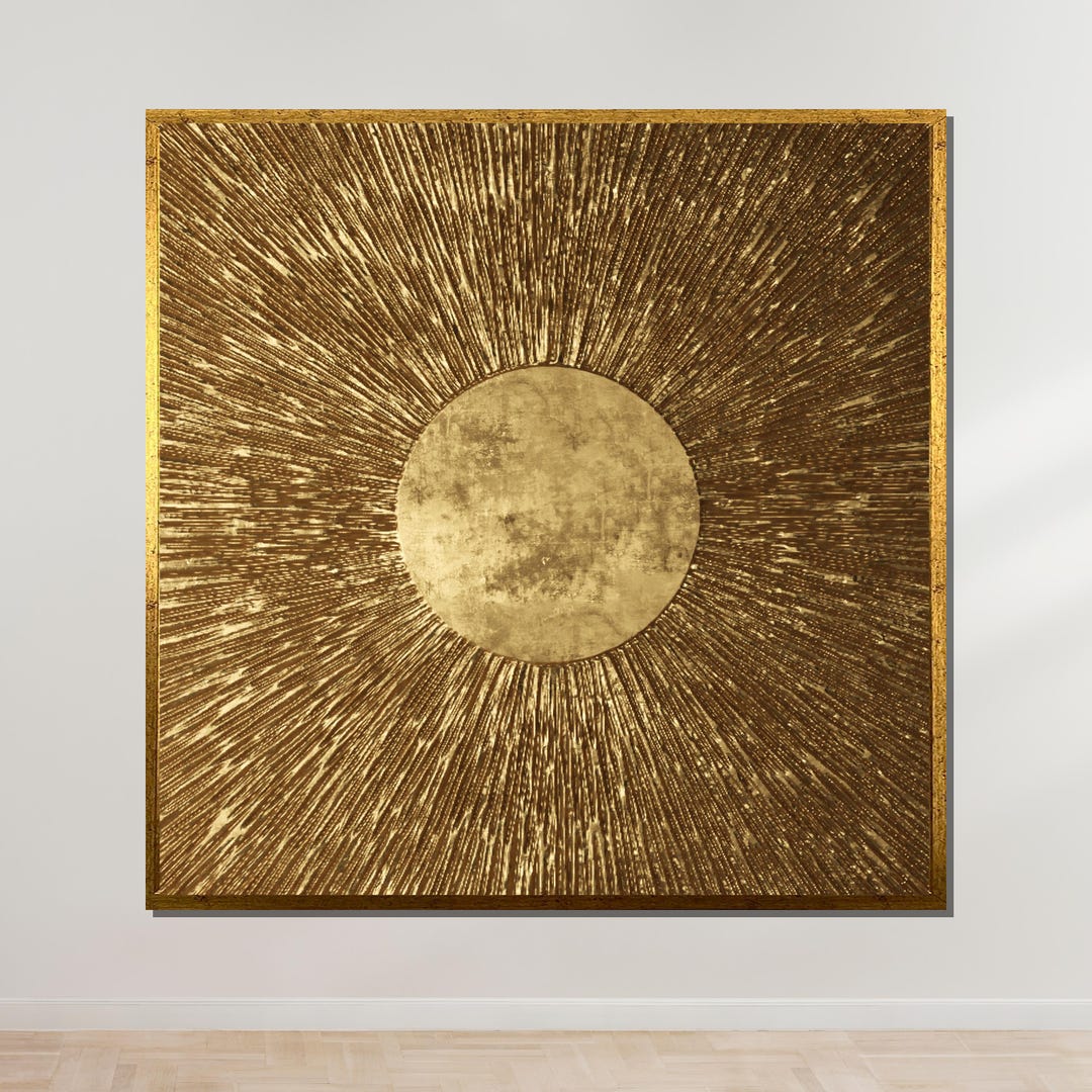 キャンバスアート Sunburst Gold Golden Sunburst Art, Metallic Abstract Sun, Radiant Gold Wall Art