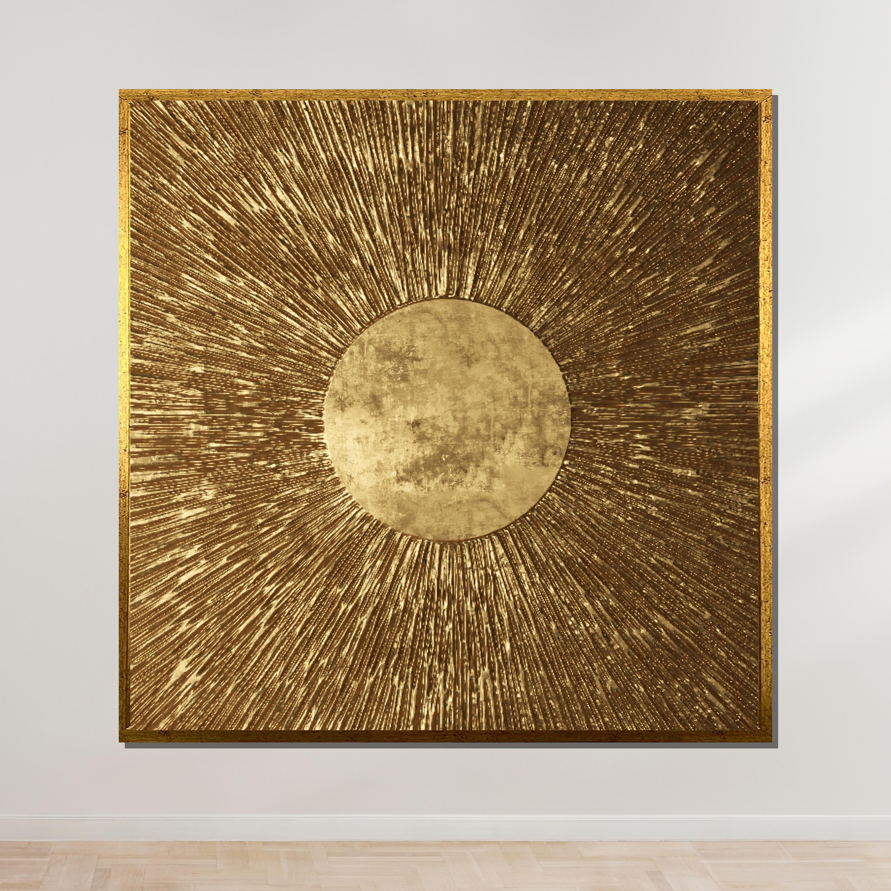 Golden Sunburst Art, Metallic Abstract Sun, Radiant Gold Wall Art