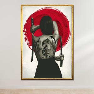 Samurai Woman With Dragon Tattoo Canvas, Japanese Art, Warrior Wall Art ...