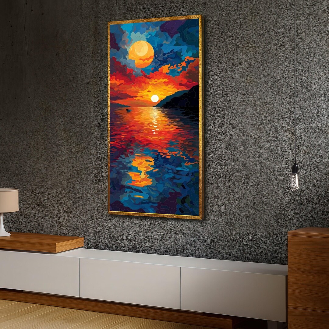 Vibrant Sunset Over Water Canvas, Colorful Abstract Seascape Wall Art ...
