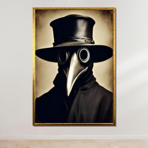 Plague Doctor Mask Art, Gothic Dark Wall Decor, Mysterious Medieval Canvas, Creepy Vintage Mask Print, Ready to Hang
