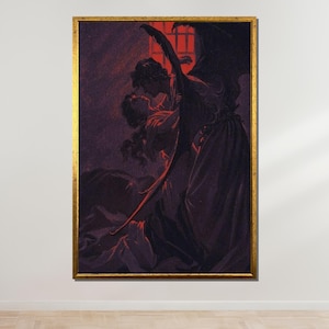 Gothic Vampire Art, Dark Romance Canvas, Vampire Kiss Print, Gothic Horror Wall Art, Dramatic Dark Aesthetic