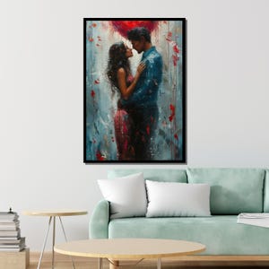 Romantic Abstract Couple Art, Passionate Love Wall Print, Emotional Expressionist Canvas, Intimate Lovers Painting, Modern Love Decor image 3