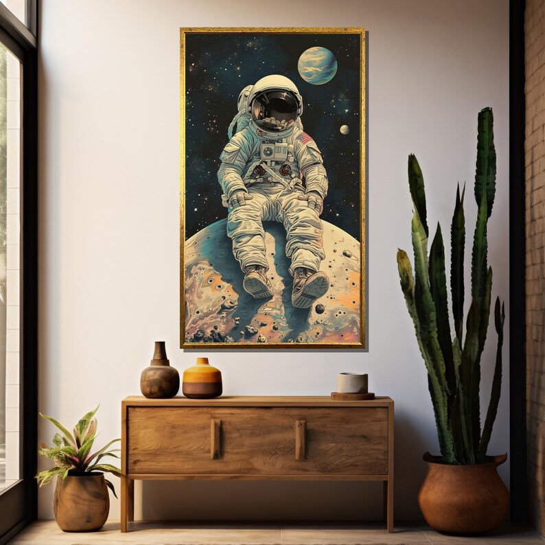 Astronaut on the Moon Canvas, Space Explorer Wall Art, Cosmic Adventure ...