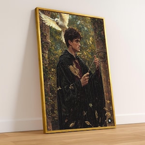 Magical Wizard with Wand, Enchanted Forest Canvas, Fantasy Portrait Wall Art, Mystical Home Decor, Vintage Style Canvas Artwork