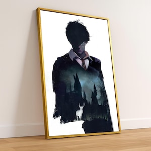 Mysterious Wizard Silhouette Canvas, Dark Fantasy Wall Art, Magical Castle Scene, Enchanted Forest Canvas, Home Decor, Ready to Hang