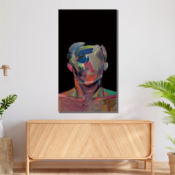 抽象表現主義の肖像画、カラフルな歪んだ顔のアート、現代のシュールな