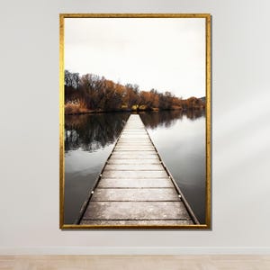 Tranquil Lake Dock Canvas, Peaceful Nature Wall Art, Scenic Landscape Painting, Serene Water Reflection Decor, Ready to Hang Art