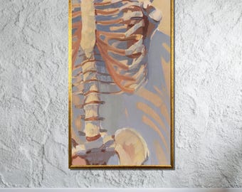 Lienzo abstracto de esqueleto humano, arte de pared con estudio anatómico, obra de arte médica contemporánea, listo para colgar
