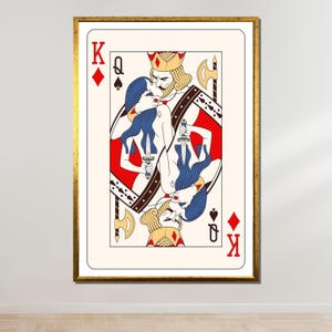 Re e Regina di Cuori, Carte da Gioco d'Amore, Illustrazione di Carte Moderne, Tela Pronta da Appendere