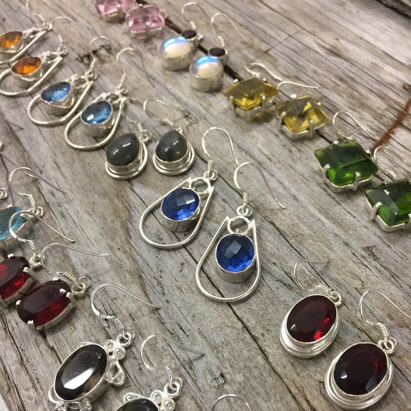 Earrings, Sterling Silver Popular Gemstone Earrings, Sample Package Assorted Shapes, Sizes Boho Hippie Dainty Style Trends, Wholesale Sale