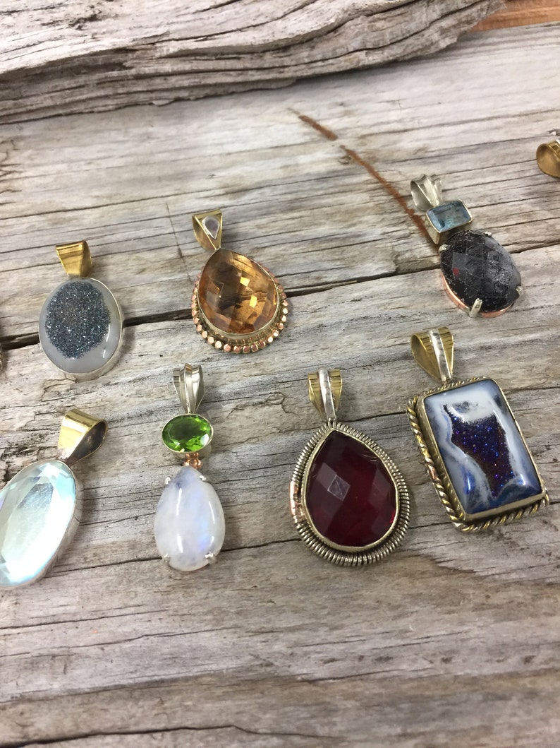 Assorted Vintage Pendants Necklaces Sterling Silver Brass Etsy