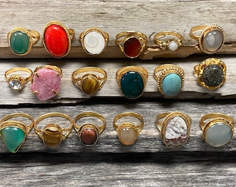 Gold Gemstone Ring, Sample From Various Shapes, Colors and Sizes - Boho Hippie Dainty Style Trends (Pack of 1) Select Size - Engagement Ring