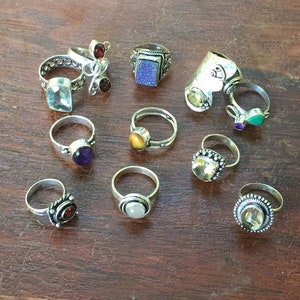 Silver Gemstone Ring, Sample From Assorted Shapes, Colors and Sizes, Boho Hippie  and Dainty Style Trends (Pack of 1) Select Size