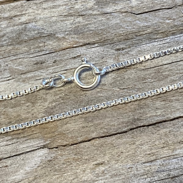 Silver Chain, 1.2mm with Clasp, Box Chain Style - Select Length 16" 18" 20" 22" Inches, For Jewelry and Necklaces