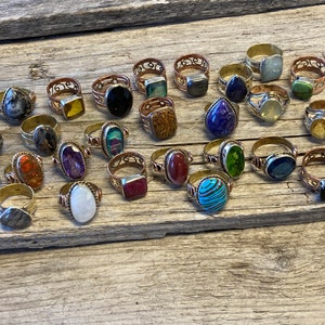 Silver Brass Copper Gemstone Ring, Sample From Assorted Shapes, Colors and Sizes Boho Hippie and Dainty Style Trends (Pack of 1) Select Size