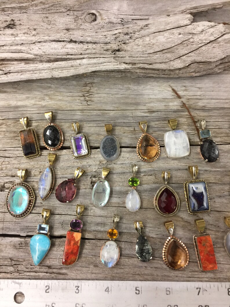 Assorted Vintage Pendants Necklaces Sterling Silver Brass Etsy