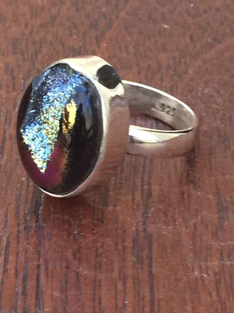 Multi Color Druzy 13X18 mm Gemstone Ring .925 Sterling Silver 7 Grams Size 6 Dainty Trendy