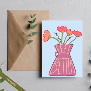 Vase à fleurs de guérison Carte de voeux | carte vierge | carte de voeux esthétique | Cartes de rétablissement