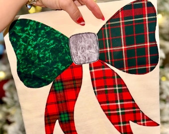 PNG de lazo navideño, PNG de lazo navideño a cuadros, PNG de lazo navideño coqueto, PNG de tela de terciopelo, PNG moderno, PNG preppy, PNG femenino, PNG de Feliz Navidad