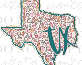 Texas PNG, TX Png, Coquette png, State png, Preppy png, Boho png, Girly digital, Gold Foil Png, DTF, Floral png, Hand Drawn Digital Design