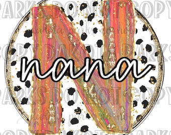 Nana PNG, Watercolor PNG, Brushstroke, Faux Glitter, Glitter DTF, Painting, Trendy, Preppy, Name Plate, Coquette, Gold Foil, Digital Design