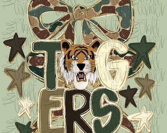 Tigrar maskot PNG, tigrar PNG, maskotkokett PNG, kamouflagemaskot PNG, darrande PNG, konstglitter PNG, realistisk målning PNG, preppy PNG.