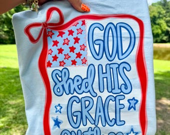 God Shed His Grace on Thee , Patriotic Coquette Png, American Png, USA png, Coquette Png, Preppy Patriotic, Red White Blue Png, Dtf digital