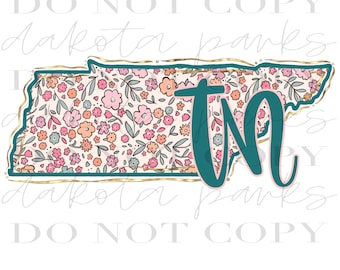 Tennesse PNG, TN Png, Coquette png, State png, Preppy png, Boho png, Girly digital, Gold Foil Png, DTF, Floral png, Hand Drawn Design