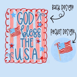 God Bless The USA PNG, Patriotic Coquette Png, American Png, USA png, Coquette Png, Preppy Patriotic, Red White and Blue Png, Hand Drawn