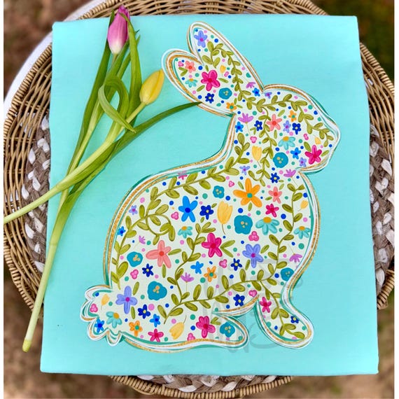 Floral Bunny PNG, Floral Easter PNG, Grandmillennial PNG, Dainty Floral Png, Bunnies Png, Spring Png, Whimsical Png, Preppy Png, Trendy Png