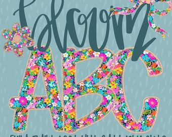 Floral Glitter Alpha, Couquette Alpha, Floral Amen,  Preppy Floral Alpha, Hand Drawn Letters, Trending Floral, PNG, Sublimation, DTF,