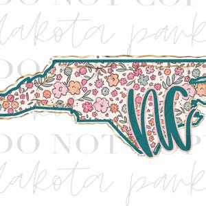 North Carolina PNG, MC Png, Coquette Png, Zustand Png, Preppy Png, Boho Png, Girly digital, Goldfolie Png, DTF, Blumen Png, Hand gezeichnet