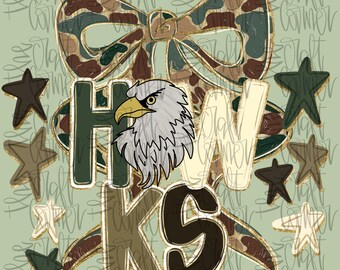 Hawks maskot PNG, Hawks PNG, maskotkokett PNG, kamouflagemaskot PNG, darrande PNG, falskt glitter PNG, realistisk målning PNG, preppy PNG,