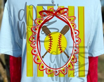 Softball PNG, Softball Coquette PNG, Play Ball PNG, Home Run Png, Sports Png, Crest Png, Preppy Png, Trendy Png, Girly Png, Athletic Png