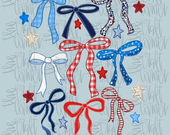 Lazos de coqueta de EE. UU., coqueta patriótica PNG, estadounidense PNG, EE. UU. PNG, coqueta PNG, patriótico preppy, rojo, blanco y azul PNG, DTF digital