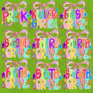 Preppy Back To School PNG Bundle, Coquette School First Day, Teacher PNG, Girly Png, Preppy School Png, All Grades, Shabby, Glitter Png