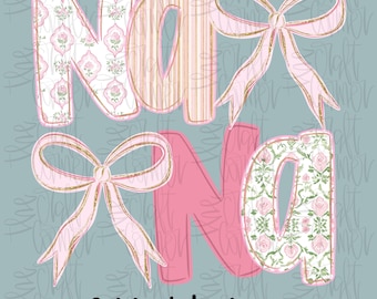 Preppy Floral Nana PNG, Grandmillennial Floral PNG, Momma Floral PNG, Blue Mama Png, Striped Mama Png Mothers Day Png