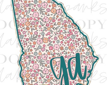 Georgia PNG, GA Png, Coquette png, State png, Preppy png, Boho png, Girly digital, Gold Foil Png, DTF, Floral png, Hand Drawn Digital Design