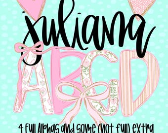 Coquette Alpha, Mothers Day Alpha, Preppy Alpha, Watercolor Alpha, A-Z Alpha, Coquette Momma PNG, DTF, Sublimation, Hand Lettered