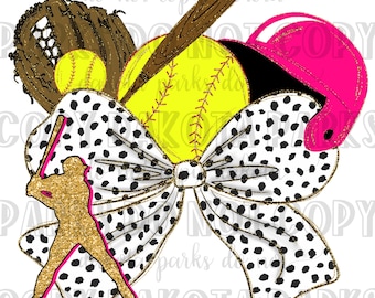 Softball Coquette PNG, Baseball, Bows, Ball Mama, Preppy, Trendy, Hey Batter Batter, Gold, Glitter, Faux Glitter, Hand Drawn, Digital, DTF